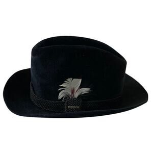 Stetson VTG-"The Sovereign" Feather & Roping Black Velvet Hat